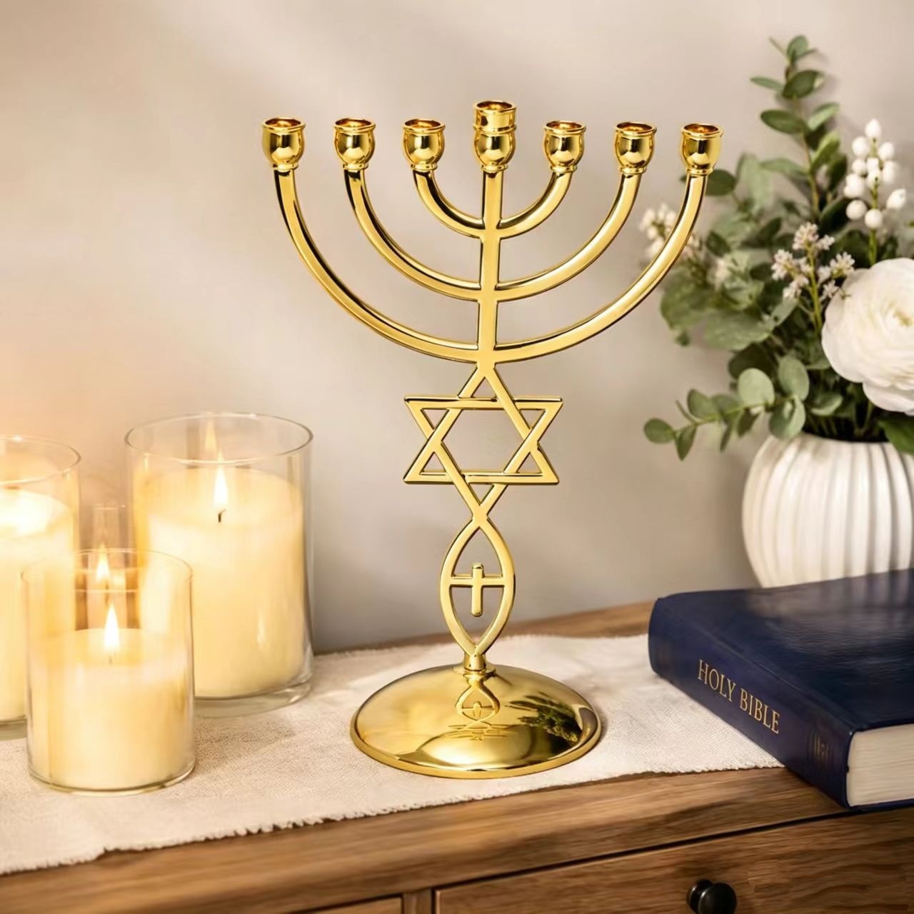 Candle Holder Decor - Набор семиламповых подсвечников для Хануки, звезда